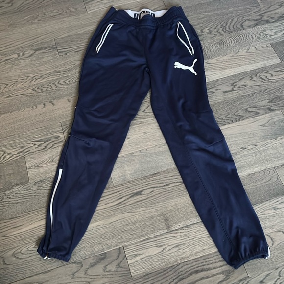 Puma Navy  bllue and white striped jersey pants Sz M - Picture 1 of 12